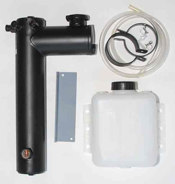 {Heat Exchanger, Coolant Recovery Bottle, Clamps and Mounting Bracket}